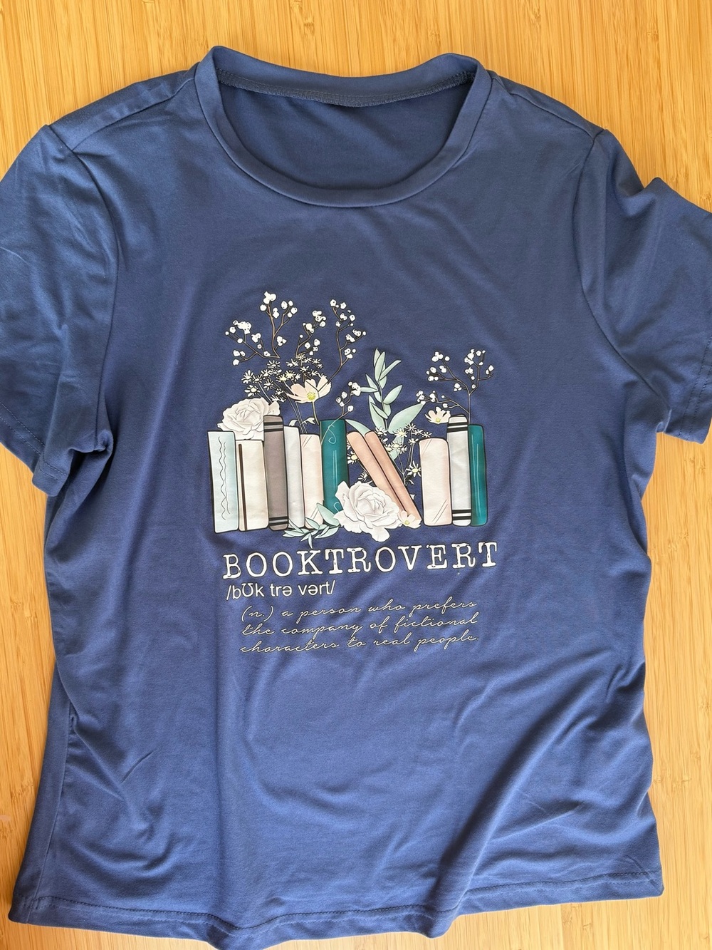 Navy 'BOOKTROVERT' Floral Books Graphic Tee